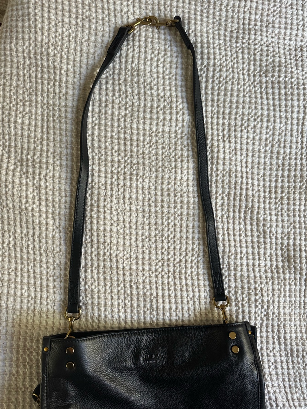 Black Genuine Leather Shoulder Bag with Gold Hardware - Picture 13 of 16